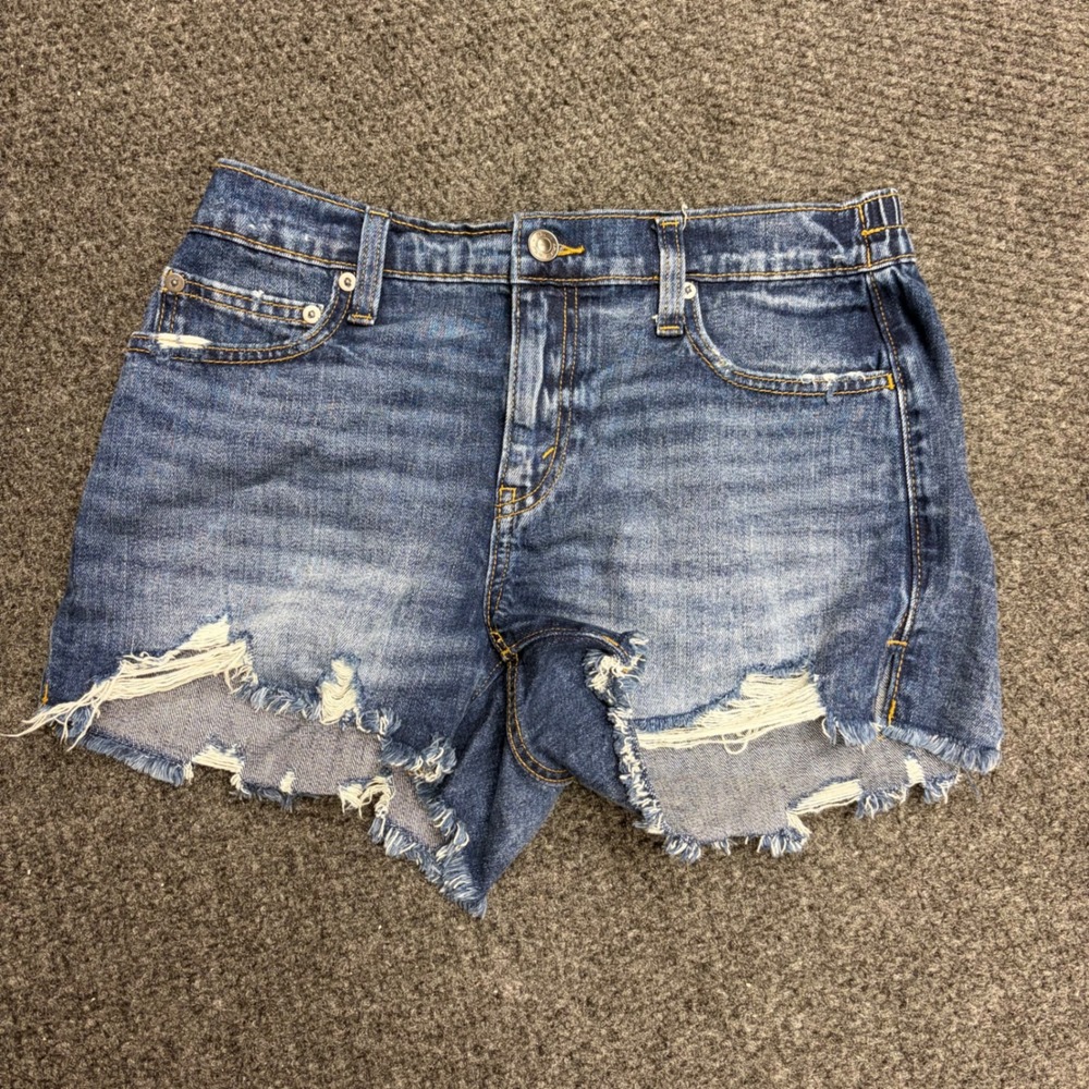Aerie Distressed Denim Shorts Medium Wash Elastic Back Waistband Small P